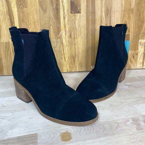 Tom’s Black Suede Esme Slip On Heeled Chelsea Boot 8.5 - Picture 1 of 11